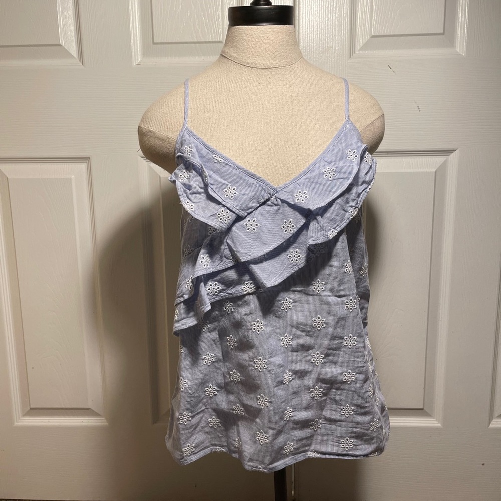 Light blue white eyelet spaghetti strap top
